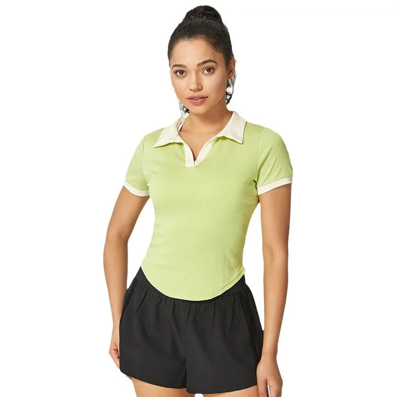 kf-S3b69f42a8e204448b5257a56fdf1a2c6p-Tennis-Short-sleeved-T-shirt-Spring-Summer-Contrast-V-neck-Flip-Collar-Sweat-absorbing-Fitness-Sports.webp