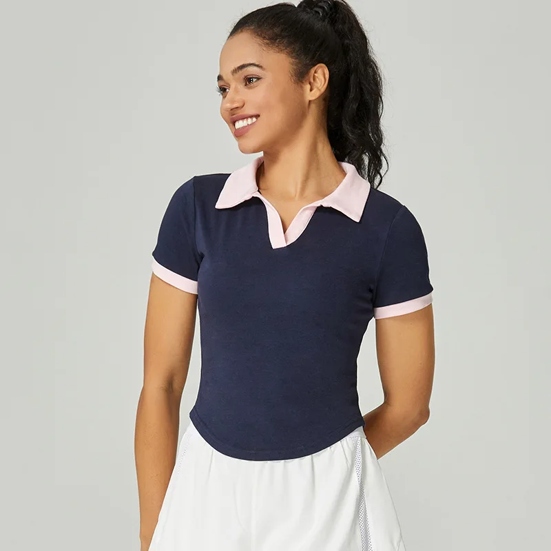 kf-S5d4d8988734148349d37948dd943d746u-Tennis-Short-sleeved-T-shirt-Spring-Summer-Contrast-V-neck-Flip-Collar-Sweat-absorbing-Fitness-Sports.webp